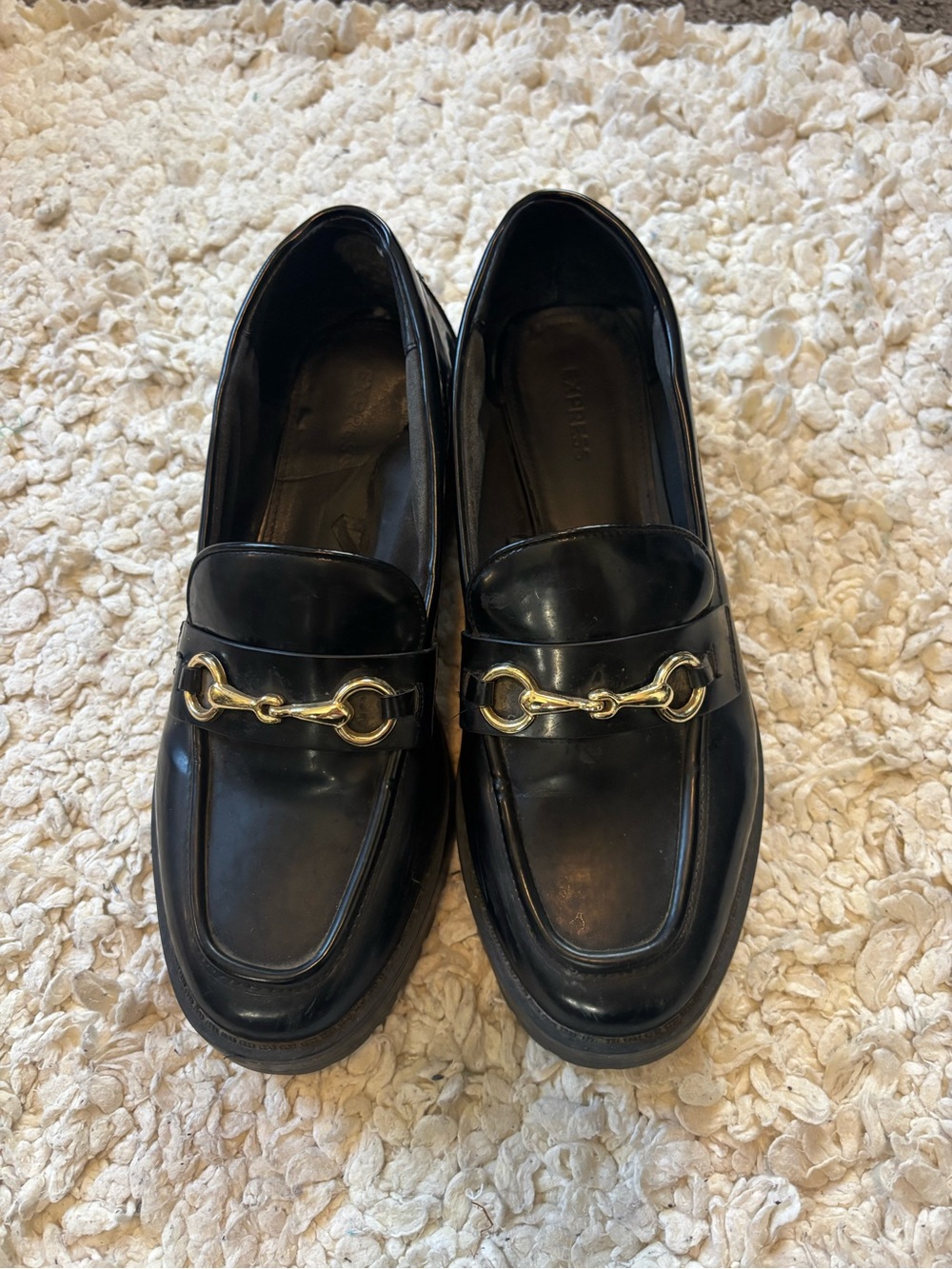 Express Women’s Black Patent Horsebit Platform Loafer Loafers Gold Hardware 9 - Picture 3 of 9